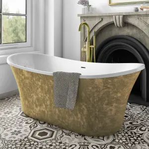 Luxury 1695x750 Gold Freestanding Bathtub with Brushed Brass Mixer Tap Set