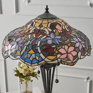 Luminosa Sullivan 2 Light Medium Table Lamp Dark Bronze, Tiffany Glass, E27