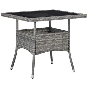 Berkfield Outdoor Dining Table Grey Poly Rattan and Glass