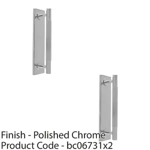 2 PACK - Lined Reeded Drawer Pull Handle & Matching Backplate Polished Chrome 200 x 40mm