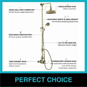 ENKI Downton Antique Brass 2-Outlet Brass Thermostatic Shower Set 200mm