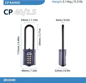 Squire CP40/2.5 Blue Steel & zinc Combination Padlock (H)113mm (W)40mm