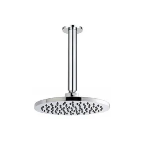 Round 200mm Fixed Shower Head Chrome Single + Swivel Joint + Ceiling Fed Arm