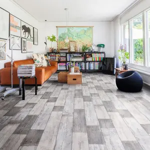 Beige Wood Effect Vinyl Flooring For LivingRoom, Kitchen, 2.8mm Thick Cushion Backed Vinyl Sheet-9m(29'5") X 3m(9'9")-27m²