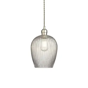 Luminosa Livorno Dome Pendant Ceiling Light Bright Nickel Plate, Clear Ribbed Glass