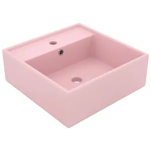 Belfry Bathroom Juillac 410mm L x 410mm W Ceramic Square Sink with Overflow Pink