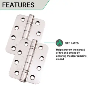 EAI 4" Fire Door Hinges 4" Stainless Steel Grade 13  - 102x76x3mm - RADIUS - Polished  - Pair - Including Screws