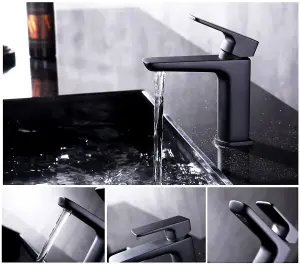 Aquarius Hydro Mini Mono Basin Mixer Tap inc Waste Matt Black