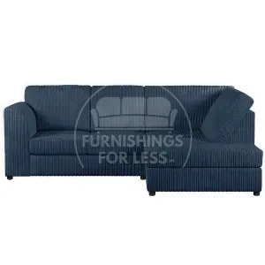 Luxor Navy Blue Jumbo Cord 4 Seater Corner sofa Right Hand Facing - Full Back