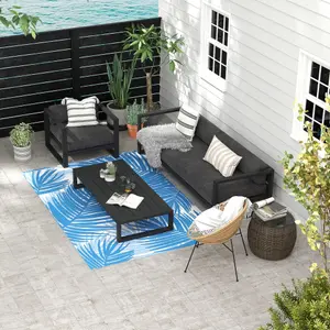 Outsunny Reversible Waterproof Outdoor Rug W/ Carry Bag, 182 x 274cm, Blue