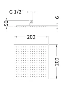 Square Fixed Head, 200mm - Matt Black