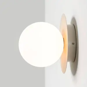 houseof Frosted Glass Opal Ball Shade Disk Wall Light Bathroom Compatible - Off White Sand