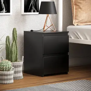 Cunha 2 Drawer Bedside Table Black