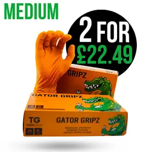 2 Boxes of Gator Gripz Medium (100 Gloves) - Super Strong 10 Mil Thick - Orange Diamond Grip -Disposable Nitrile Gloves