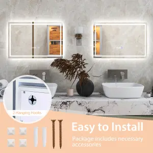 Costway 60 x 40 CM LED Bathroom Mirror Wall Mounted Rectangle Mirror with 3-Color Dimmable Lights