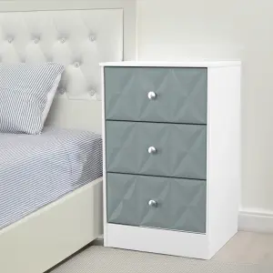 San Jose Ready assembled Duck egg blue & white 3 Drawer Bedside chest (H)726mm (W)450mm (D)395mm