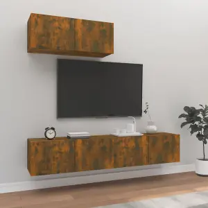 Berkfield 3 Piece TV Cabinet Set Smoked Oak Engineered Wood