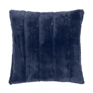 Paoletti Empress Navy Faux Fur effect Indoor Cushion, (L)45cm x (W)45cm