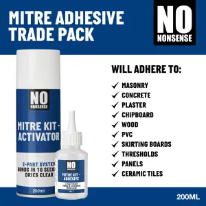 No Nonsense Transparent Mitre adhesive 200ml 50g, Set of 2