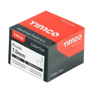 Timco - Round Cable Clips - Black (Size To fit 7.0mm - 100 Pieces)