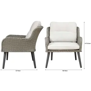 Dellonda Buxton Rattan Patio Arm Chairs & Cushions, Set of 2, Outdoor Garden Use