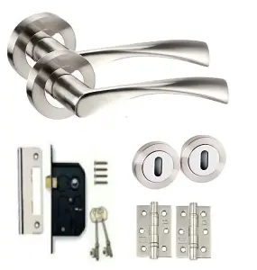 Golden Grace Twist Astrid Chrome Lock Door Handles on Rose, Dual Finish, 1 Set Lever Latch Pack, 64mm Mortise Lock, 2 Keys