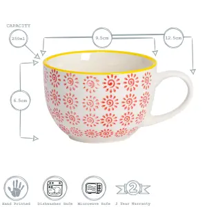 Nicola Spring - Hand-Printed Cappuccino Cups - 250ml - Red - Pack of 6