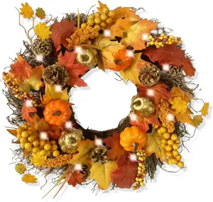 Pre-Lit 50cm Wicker Autumn Winter Halloween Wreath