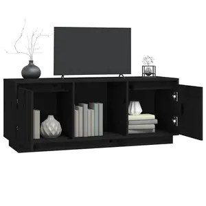 Berkfield TV Cabinet Black 110.5x35x44 cm Solid Wood Pine