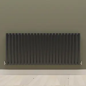 Horizontal Black Single Oval Panel Radiator (H)600mm x (W)1416mm, 4964 BTU.