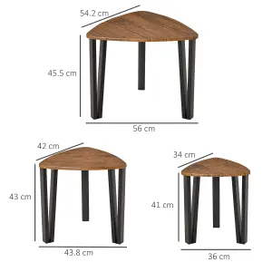 HOMCOM 3 PCs Nesting Table Coffee Table Set MDF Living Room Furniture Walnut