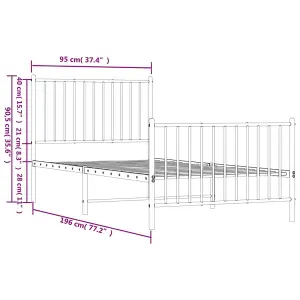 Berkfield Metal Bed Frame with Headboard and Footboard White 90x190 cm 3FT Single