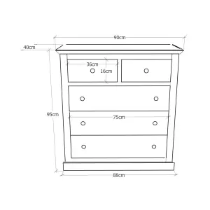 Bicarri 5 Drawer Chest of Drawers Brass Knob