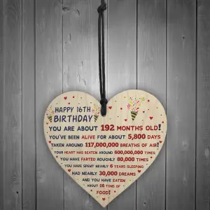 Red Ocean 16th Birthday Gift For Daughter Son 16th Birthday Facts Wooden Heart Keepsake Gift