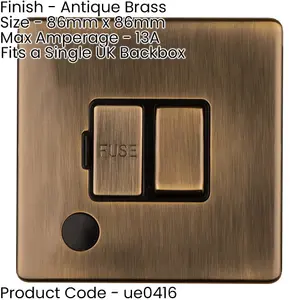 2 PACK 1 Gang 13A Switched Fuse Spur & Flex Outlet SCREWLESS ANTIQUE BRASS Plate