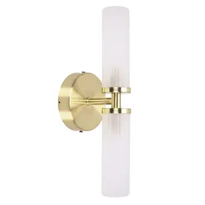 ValueLights Canya Brushed Gold 2 Way Wall Light Glass Shade Bathroom Light - Bulb Included