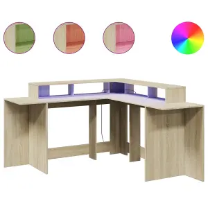 Berkfield Desk with LED Lights Sonoma Oak 152x152x91 cm Engineered Wood