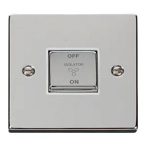 Polished Chrome 10A 1 Gang Ingot 3 Pole Fan Isolation Switch - White Trim - SE Home