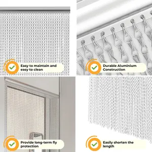 Chain Fly Screens for Doors (90 x 215cm) - Aluminium Silver Chain Door Curtain for Doorway Blinds, Homefront - Keep Out Insects