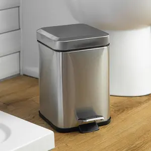 Square Bathroom Pedal Bin - 3 Litre Brushed