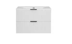 White Vanity Unit 800mm Sink Bathroom Cabinetry Ribbed Textured Wall Hung Cabinet with Drawers Adel