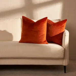 Sienna 2 x Matte Velvet Filled Cushion Covers Soft Zip, Rust - 45 x 45cm