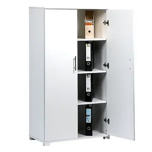 White Storage Cupboard Wooden Filing Cabinet with 3 shelves - 2 Door Lockable Unit - Tall Wood Office Storage Cupboard Organiser