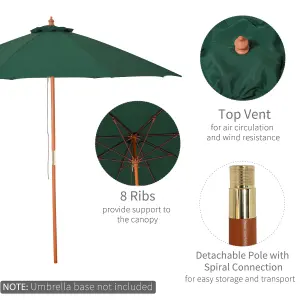 Outsunny 2.5m Wooden Garden Parasol Outdoor Umbrella Canopy w/ Vent Green