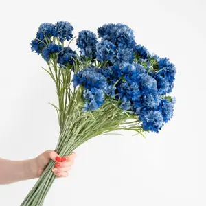 Blooming Artificial - 12-Pack of Faux Blue Cornflower Stems - Indoor Use