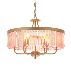 Multi Arm Ceiling Pendant Light Fitting - Champagne & Rose Pink Glass Chandelier