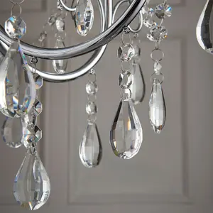 Bathroom Ceiling Pendant Light Chrome & Crystal IP44 5 Bulb Hanging Lamp Rose