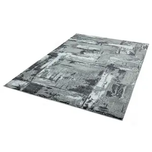 Grey Jute Easy To Clean Abstract Rug For Dining Room Bedroom And Living Room-80cm X 150cm