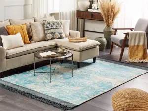 Viscose Area Rug 140 x 200 cm Blue and Beige AKARSU