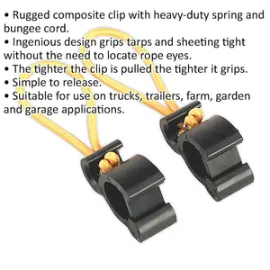 2 PACK Tarpaulin Clip Set - Heavy-Duty Spring Clip - Bungee Cord Strap